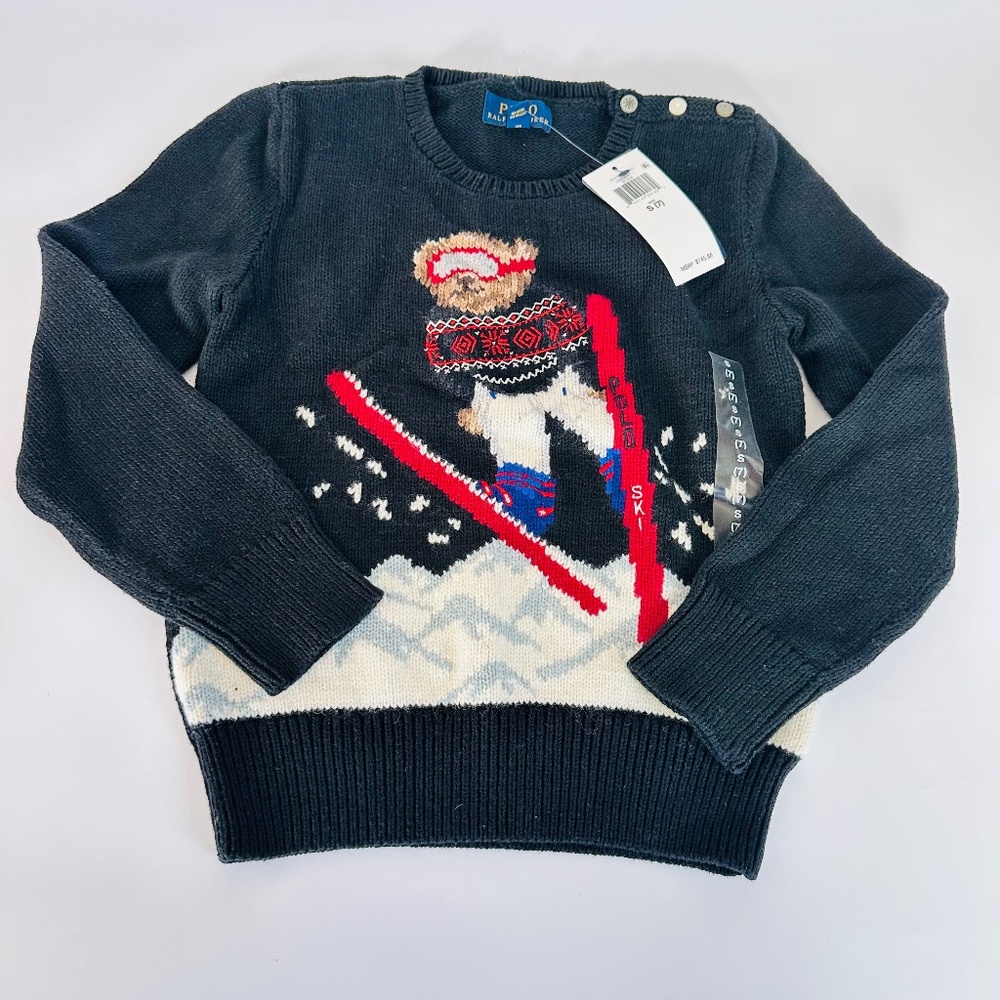 Polo by Ralph Lauren Black Kids Ski Sweater with Red & White Accents